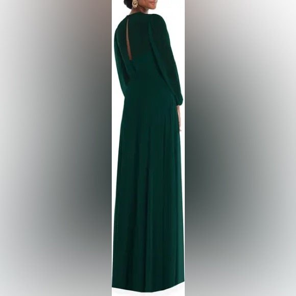 Dessy Collection Long Sleeve Evening Gown in Evergreen, Size 10 - Picture 2 of 7